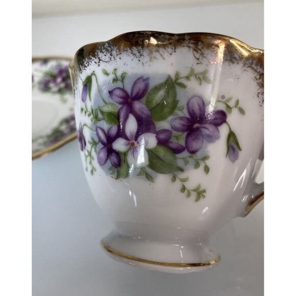 Old Gold Japan Handpainted Gold Edge Purple Floral Teacup & Saucer Made in Japan - Picture 12 of 12